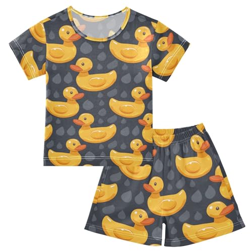 ALAZA Cute Funny Yellow Duck Pajamas Short Sleeve 2 Piece Sleepwear Top and Bottom Pajama Set Unisex