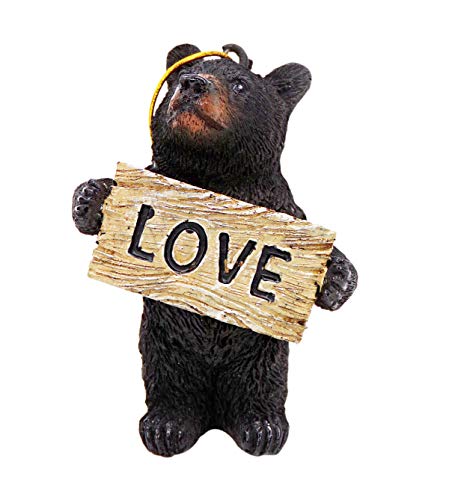 Trinity Church Supply Black Bears Holding Heartfelt Wooden Signs, Rustic Christmas Tree Ornaments, 3 1/2 Inch, Set Of 3 #TOP6