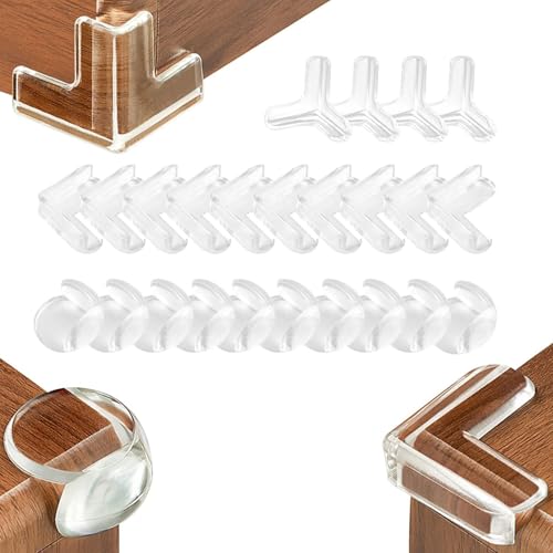 24 protectores de esquina a prueba de bebés de 3 formas, protectores de PVC suave con adhesivo, sin rastro, fácil de instalar, parachoques de muebles para el hogar