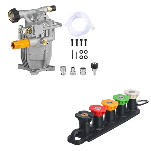 Image of Tool Daily 3/4" Shaft Horizontal Pressure Washer Pump, Pressure Washer Spray Nozzle Tips with Nozzle Holder