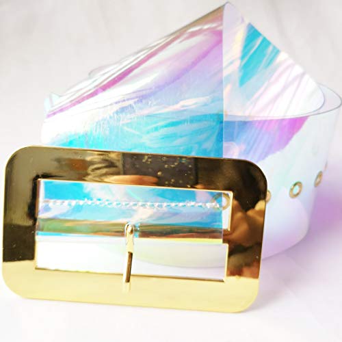 Towonder Women Fashion iridescent Clear Belt Transparent PVC chunk Waist Belt Waistband Cinch Dress Belt 3.5" wide4