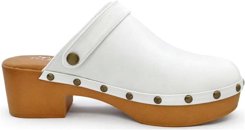 TruFox Women's Clogs Faux Wood Heel Slip On Mules with Optional Slingback Strap Studded Platform Comfortable Low Heel Mule Clog - Image 5