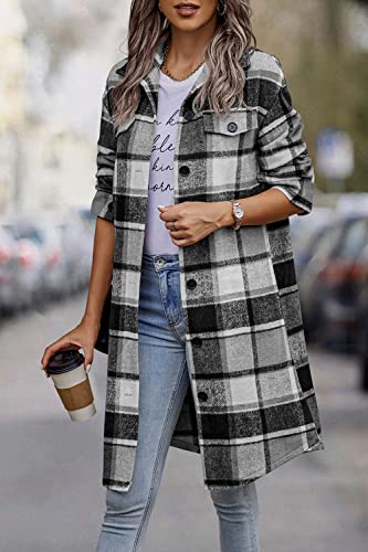 Image of PRETTYGARDEN Womens Plaid Shacket Jacket Flannel Shirts