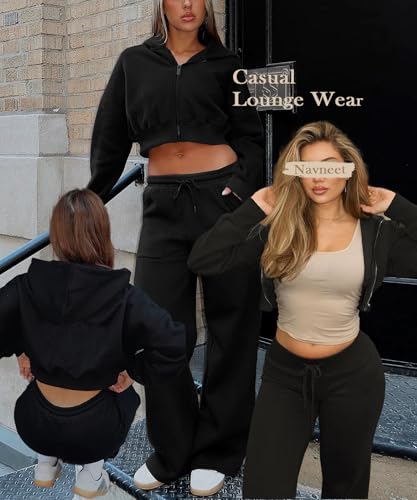 Navneet Women Zip Up Hoodie Cropped Hoodies Casual Sweatshirt Workout Gym Jackets Y2k Going Out Tops Black S - Image 6