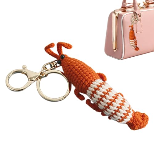 Zunishaone Colgante de gamba de punto, cadena de llave de ganchillo, decoración tejida a mano de muñeca de camarón | Llavero decorativo novedoso e interesante para llaves de coche, mochila, etc,