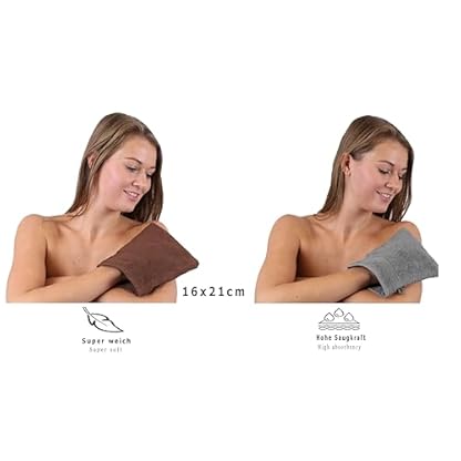 Betz 10 Stück Waschhandschuhe Premium 100% Baumwolle Waschlappen Set 16x21 cm Farbe nussbraun und anthrazit – Bild 5