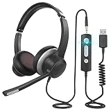 PC Headset mit Mikrofon und Rauschunterdrückung (flexibel), USB/3.5mm Kabelgebundener Business Kopfhörer für MS Teams, Office, Konferenzgespräche, Skype Chat, Webinar, hoher Komfort, Anrufsteuerung