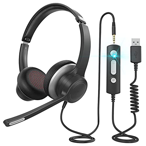 Casque Audio USB/3,5 mm avec Microphone, Accessoire Casque D'ordinateur avec Contrôle du Volume Muet, Carte Son à Réduction De Bruit, Casque Filaire pour Skype, Zoom, MS Teams, Tablette/ou Téléphone Cover