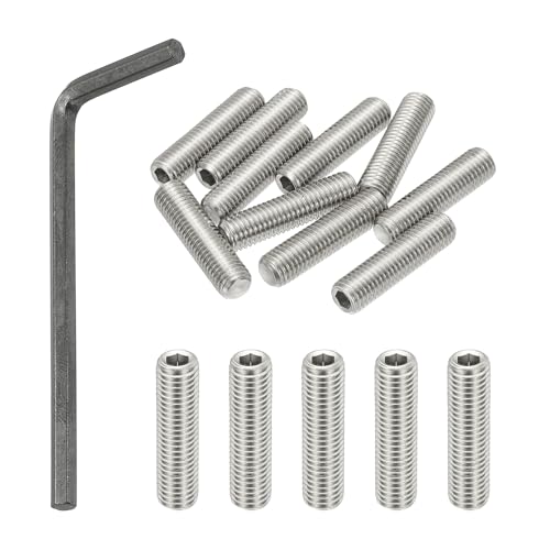 Image of PATIKIL 1/4-28x1" Internal Hex Socket Set Grub Screws, 10 Pcs 304 Stainless Steel Cup Point Set Screw with Hex Key Wrench for Door Handles Bathroom Fixtures