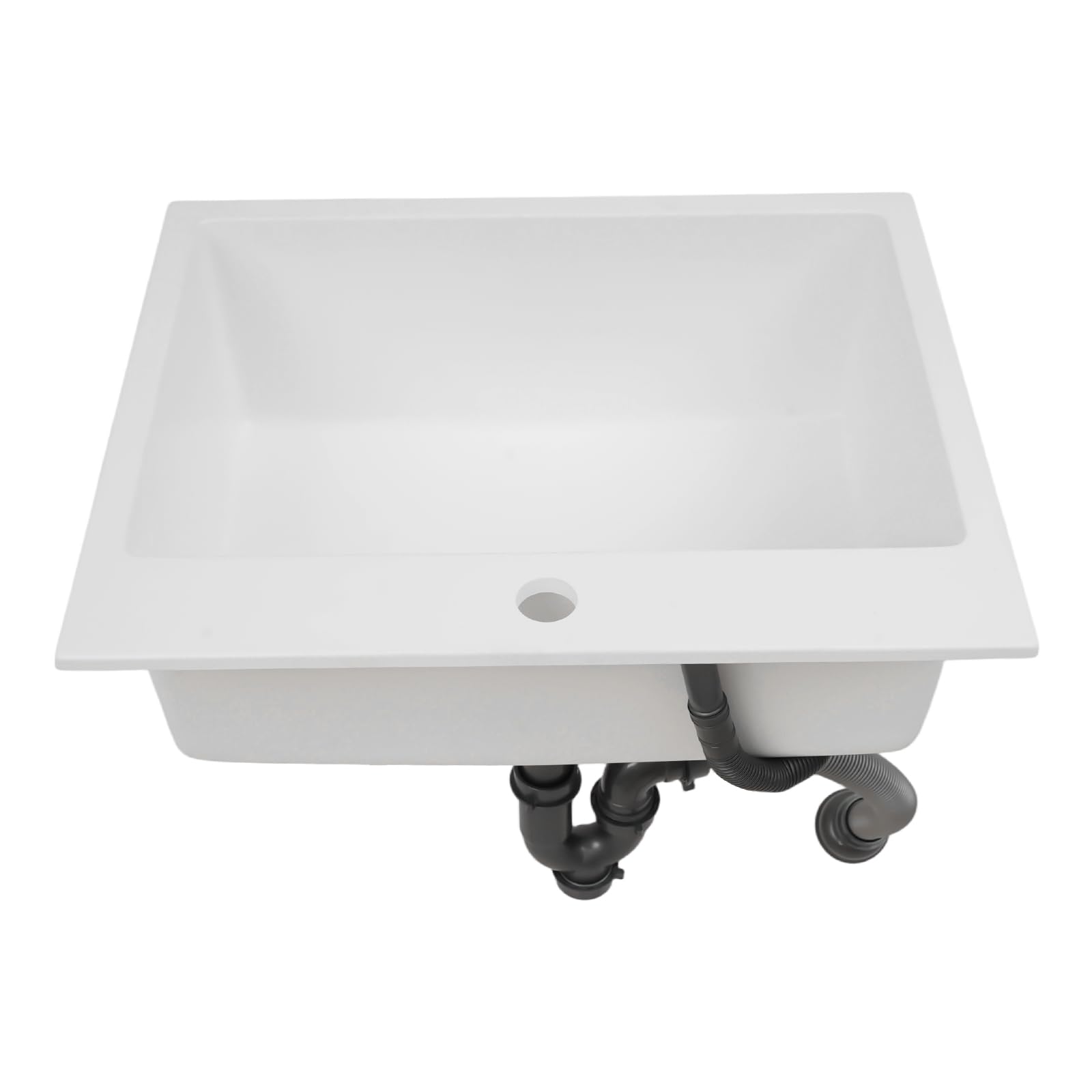 Lavello in pietra di quarzo, lavello sottopiano da tavolo/pavimento/incasso per cucina con tubo di scarico, alta qualità, moderno lavello da cucina per uso domestico, 55 x 45 x 22,86 cm (bianco)