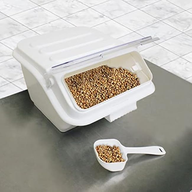 TrueCraftware- 2 Gallon (40 Cups) Shelf Ingredient Bin White with Clear Flip Top Lid & Measuring Scoop- Stackable Plastic Kitchen Pantry Storage Bin for Dry Food Flour Sugar Kitchen Restaurant