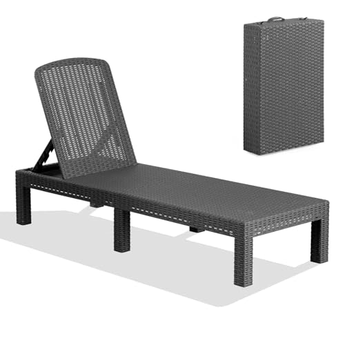 BOLLI Bain de Soleil, Chaise Longue Jardin Exterieur, Résine Imitation rotin tressé, Dossier réglable, Gris Sparkle