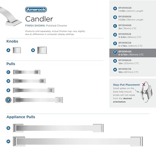 Image of Amerock BP2936426 | Polished Chrome Cabinet Pull | 6-5 /16 inch (160mm) Center-to-Center Cabinet Handle | Candler | Furniture Hardware