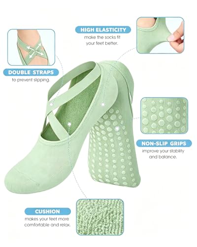 Image of AURUZA Pilates Grip Socks for Women Non Slip Skid Yoga Socks with Grips Straps for Ballet Dance Workout Gripper Sock