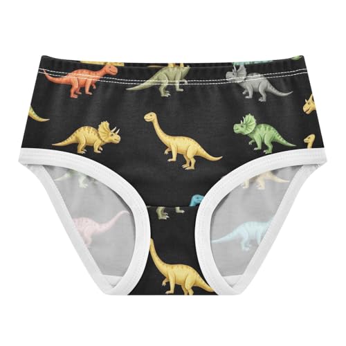Toddler Girl Briefs, Colorful Dinosaurs Black Cotton Girls Underwear, 2–8 Years