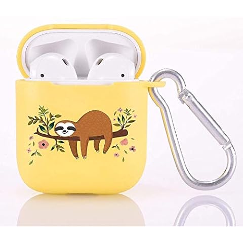YCCY Yellow Case Cover for AirPod 1&2 w/Keychain Ring Carabiner Clip,Lovely Sloth Case Wireless Earphone Case Smooth Anti-dust Flexible Silicone Protective Cover Soft Skin Cute Case fr AirPods 1 & 2 Cover