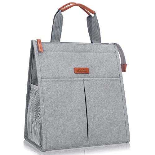 Lacdo Lunch Bag for Women Men Insulated Lunch Tote Bags Waterproof Reusable Lunch Box Soft Cooler with Pockets for Work Travel Picnic, Gray