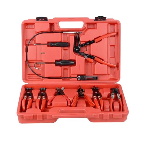 ONHUMILLION 9pcs Hose Clamp Pliers for Fuel Oil & Water Hoses, Automotive Long Reach Hose Clamp Remover Kit with Flexible Wire Clic R Type Swivel Jaw Flat Band Pliers Case.