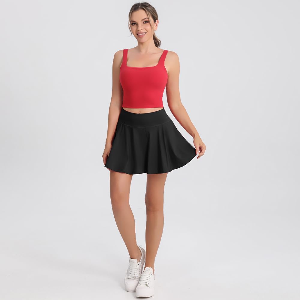Damen Falten-Tennisrock mit integrierten Shorts, hohe Taille, athletischer Skort für Golf, Laufen, Yoga, Workout