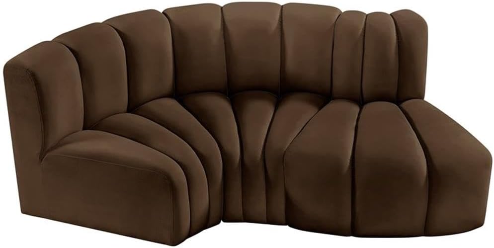 BOWERY HILL Contemporary Modular Sectional Sofa, 70" W x 37" D x 30" H, Soft Brown Velvet Upholstery, Deep Channel Tufting, Versatile Living Room Seating, Attachment Latch for Custom Configurations