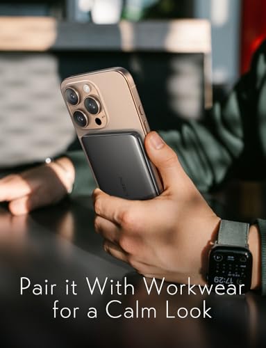 LISEN 0.3‘’ Ultra Slim MagSafe Portable Charger iPhone,Alloy 5,000mAh Wireless Charge Card Phone Charger,Slim MagSafe Battery Pack,Magnetic Power Bank for iPhone 16e Pro Max/15/14/13/12,Gray