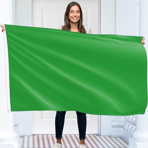 Einfarbige Grün Flagge – Schlichte Grüne Fahne – Beidseitiger Druck – 90 g Polyester – Doppelnaht – 2 Messingösen, groß 90x150 cm (5 x 3 Fuß)