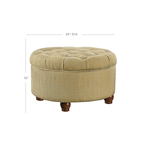 Image of HomePop 25 inch Button Tufted Round Storage Ottoman - Tan & Cream Tweed