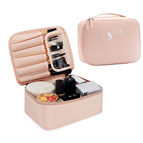 Seagull flight of fashion Cosmetic Bag , Make up Bag for Home & Travel ,Vanity Bag with Pouch for Brushes ,Toiletries , Cosmetics with Mobile Stand - 24 x 18 x 8 cm - Pink - Image 3