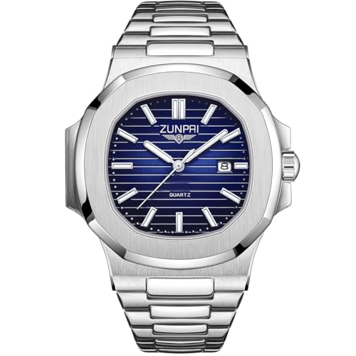 Image of ZUNPAI Watches for Men Business Dress Quartz Wristwatch Male Classic Watch Stainless Steel Strap Analog Waterproof with Luminous Calendar