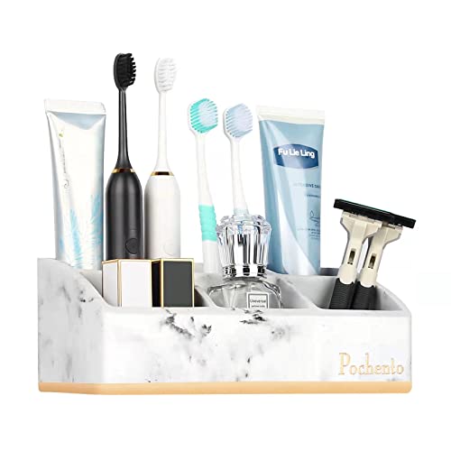 Toothbrush Holders for Bathroom Organizer Countertop, Marble Bathroom Accessories, 5 Slots Large Electric Toothbrush Toothpaste Stand for Toothbrush Organizer