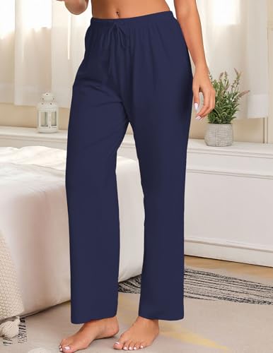 Image of Veseacky Women 100% Cotton Pajama Bottoms Comfy Soft Lounge Sleep Pants Drawstring Sleepwear 3 Pack S-XXL