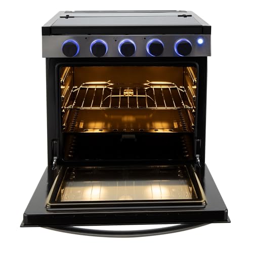 RecPro RV Stove | Gas Range 21" Tall | Optional Vented Range Hood | 3 Burner | 1.8 Cu. Ft | 7100 BTU | Black or Silver Color Options (Silver, No Vented Range Hood)