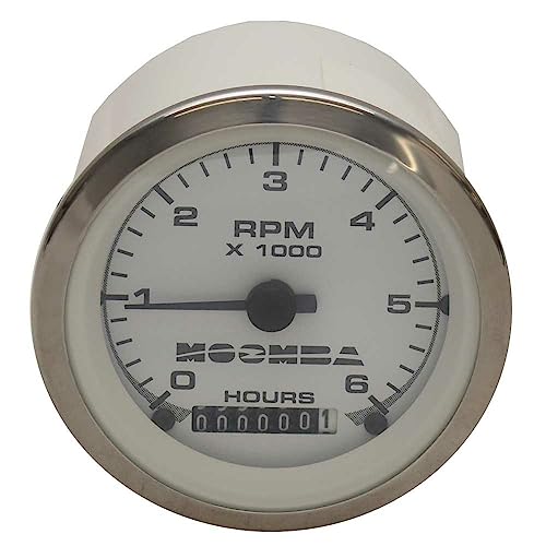 Moomba Boat Tachometer Gauge 102833 |  3 1/4 Inch Silver White - Beede 944484