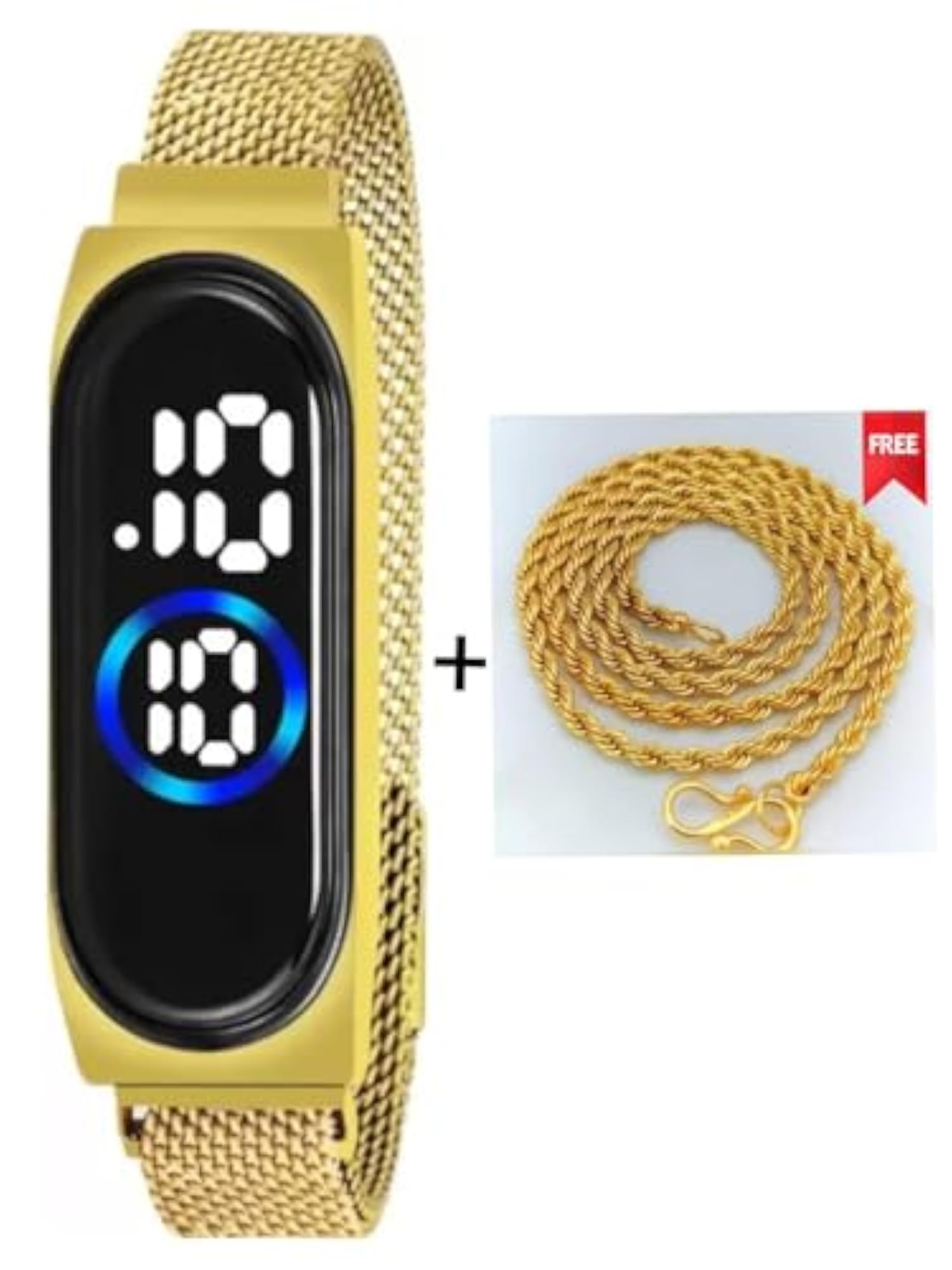 Digital Watch with Magnetic Bands and Free Golden Chain