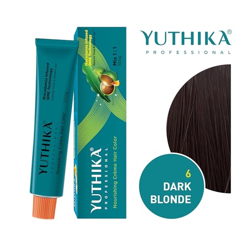 Image of Yuthika Professional Creme Hair Colour 100% Grey Coverage, Dark Blonde Permanent Hair Colour with Macadamia Infused QME Technology, Salon-like Finish, 100gm
