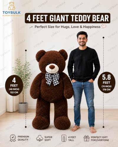 Image of 4 Feet Chocolate Teddy Bear Original 20mm Dull Chocolate Fur (48 Inches) Giant Soft Plush Toy | Premium Stuffed Teddy Bear for Kids, Girls, Boys & Loved Ones | Birthday, Anniversary