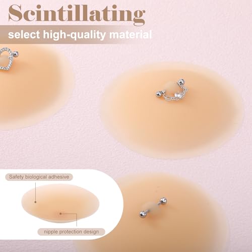 Image of Tondiamo 4 Pairs Silicone Nipple Covers with Piercing Diamond Adhesive Reusable Fake Nipple for Women With Piercing
