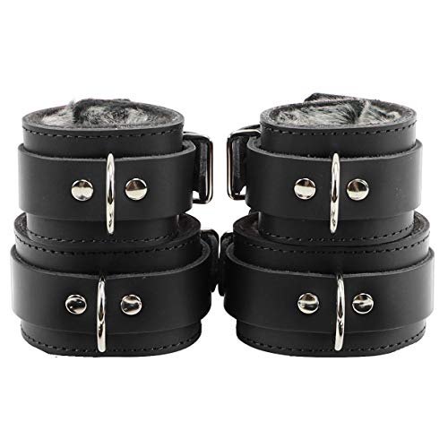Aria Wrist and Ankle Cuffs Fur Combo Extremely Soft Handmade Leather (Black)
