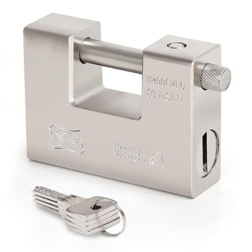Image of ABOUT SPACE 95mm Heavy Duty Iron Padlock with 4 Keys - 1 kg Rust-Resistant Hardened Steel Security Padlock with Anti Drill & Pick Cylinder Security Shackle Chain Bar Lock for Containers,Warehouse