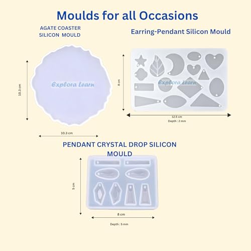Image of exploralearn UV Epoxy Combo Resin Art Kit- Epoxy Resin (200gm 3:1) + UV Resin (10gm) with Lamp, Moulds, Glitters, Flakes & Jewellery Making Tools | DIY Craft Kit for Earrings, Pendants & Coasters