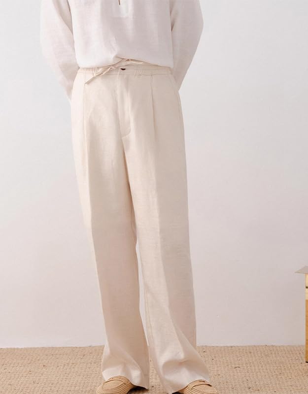 Men's Casual Linen Pants Beach Summer Drawstring Elastic Waist Lightweight Pants Vacation3