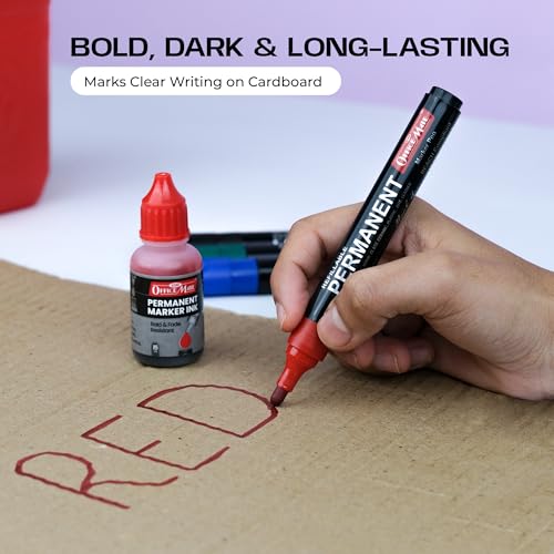Image of Soni Officemate Permanent Marker Ink -15ml | Pack of 4 (Mix)|Black, Blue, Red & Green | Quick-Dry, Smudge-Free, Long-Lasting | Eco-Friendly