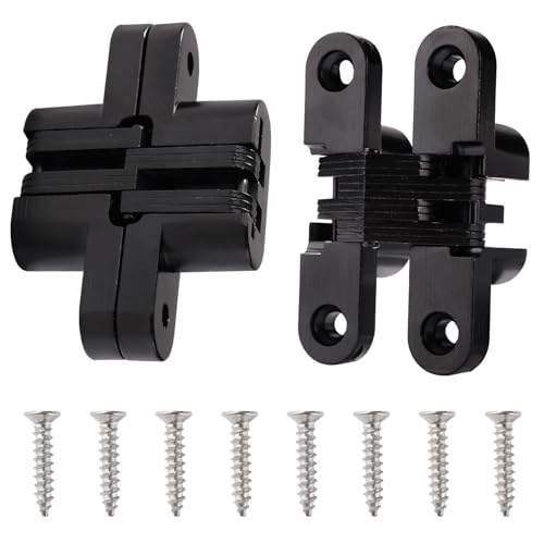 VooGenzek 2 Pezzi 68.5mm Cerniere Invisibile a Croce, Cerniera Nascoste Invisibili a 180 Gradi, Cerniere Nascoste per Porta in Lega di Zinco, con 8 Pezzi Viti, per Mobili Hardware, Nero