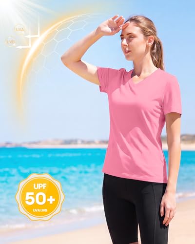 Image of Runhit Womens Workout Tops Short Sleeve UPF 50+ Athletic Sun Shirts Quick Dry V Neck T-Shirt Moisture Wicking Gym Hiking Tee