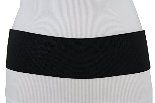Trendy Fashion Jewelry TFJ Women Elastic Waistband High Waist Big Round Buckle Size S M, Black4