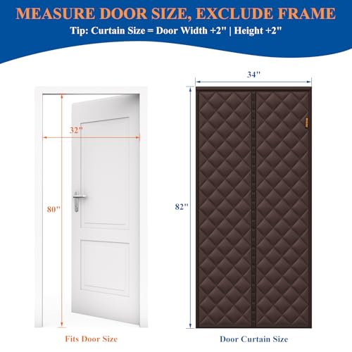 MAGZO Magnetic Thermal Insulated Door Curtain, 32" x 80", Upgraded Oxford Filled with Thicken Cotton, Weatherproof Insulation Cover Blanket for Winter/Front/Back Doors, Keep Cold Drafts Out, Brown