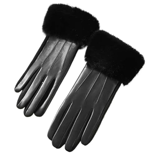 Gants d'hiver en cuir PU souple avec intérieur poignet chaud femme