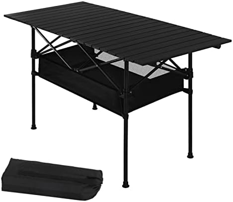 SINNAYEO Folding Camping Table, Portable Aluminum Roll-up Camp Table with Storage Bag for Outside, Picnic, Hiking, Tailgating