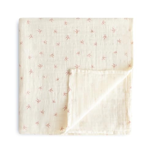 Image of mushie Muslin Baby Swaddle Blanket | 100% Organic Cotton (Bows)