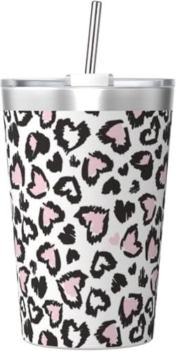 魔法瓶 ヒョウ柄 豹柄 タンブラー 350ml ステンレス製 水筒蓋とストロー付き 真空断熱漏れない 持ち運び 直飲み 子供 通勤 通学 かわいい おしゃれ プレゼント